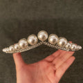 Bridal Larger Pearl Tiara, Pearl Vintage Crown for Bridal, Ivory Hair Hoop for Wedding, Prom Party, Hair Jewelry - Venuston