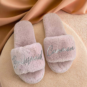 Custom Pink Wedding Slippers, Personalized Wedding Slippers for Bride, Custom Bride Slippers, Wedding gift, Gifts for Mom, Gifts for Her - Venuston