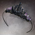 Purple Amethyst Moon Crystal Crown Headband Primitive Quartz Tiara Witch Bridal Tiara for Cosplay Photography - Venuston