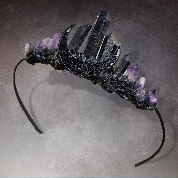 Purple Amethyst Moon Crystal Crown Headband Primitive Quartz  display picture 2