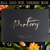 9X12 Real Gold Foil Wedding Book, Custom Black Wedding Guestbook, Personalized Wedding Gift, Anniversary Gift, Wedding Guestbook Alternative - Venuston
