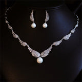 Angel Wing Pearl Necklaces and Earrings Silver Tone Jewelry Sets Birthday/Anniversary Mother’s Day Jewelry Gifts for - Venuston