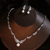 Angel Wing Pearl Necklaces and Earrings Silver Tone Jewelry Sets Birthday/Anniversary Mother’s Day Jewelry Gifts for