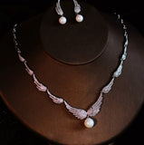 Angel Wing Pearl Necklaces and Earrings Silver Tone Jewelry Sets Birthday/Anniversary Mother’s Day Jewelry Gifts for - Venuston