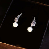 Angel Wing Pearl Necklaces and Earrings Silver Tone Jewelry Sets Birthday/Anniversary Mother’s Day Jewelry Gifts for - Venuston