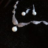 Angel Wing Pearl Necklaces and Earrings Silver Tone Jewelry Sets Birthday/Anniversary Mother’s Day Jewelry Gifts for - Venuston