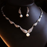 Angel Wing Pearl Necklaces and Earrings Silver Tone Jewelry Sets Birthday/Anniversary Mother’s Day Jewelry Gifts for - Venuston
