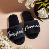 Black Cozy Slippers, Personalized wedding slippers, Bride Slippers, Wedding gift, Birthday Gift Mom, Mama Slippers, Personalized Shoes Gift - Venuston