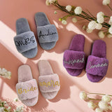 Black Cozy Slippers, Personalized wedding slippers, Bride Slippers, Wedding gift, Birthday Gift Mom, Mama Slippers, Personalized Shoes Gift - Venuston