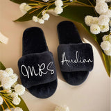 Black Cozy Slippers, Personalized wedding slippers, Bride Slippers, Wedding gift, Birthday Gift Mom, Mama Slippers, Personalized Shoes Gift - Venuston