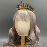 Black Nature Crystal Crown with Golden Leaves - Handmade Tiara Natural Stone Headband for Woman Wedding and Parties - Venuston