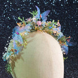 Blue Butterfly Headband Crown/Flower Tiara/ Floral Hair Wreath for Halloween Costume Headpiece/Elf Decoration - Venuston