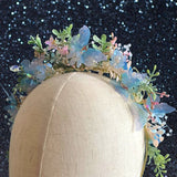 Blue Butterfly Headband Crown/Flower Tiara/ Floral Hair Wreath for Halloween Costume Headpiece/Elf Decoration - Venuston