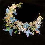 Blue Butterfly Headband Crown/Flower Tiara/ Floral Hair Wreath for Halloween Costume Headpiece/Elf Decoration - Venuston