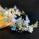 Blue Butterfly Headband Crown/Flower Tiara/ Floral Hair Wreath for Halloween Costume Headpiece/Elf Decoration - Venuston