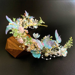 Blue Butterfly Headband Crown/Flower Tiara/ Floral Hair Wreath for Halloween Costume Headpiece/Elf Decoration - Venuston