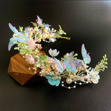 Blue Butterfly Headband Crown/Flower Tiara/ Floral Hair Wreath for Halloween Costume Headpiece/Elf Decoration