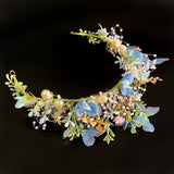 Blue Butterfly Headband Crown/Flower Tiara/ Floral Hair Wreath for Halloween Costume Headpiece/Elf Decoration - Venuston