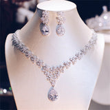 Bridal Flower Zircon Jewelry Set for Women Necklace Earrings Wedding 2 pcs Necklace and Dangle Earrings Set for Pageant Party Prom - Venuston