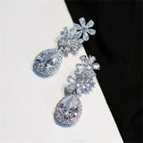 Bridal Flower Zircon Jewelry Set for Women Necklace Earrings Wedding 2 pcs Necklace and Dangle Earrings Set for Pageant Party Prom - Venuston