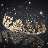 Bridal Gold Crown - Handcrafted Leaf & Zircon Crystal Tiara, Perfect for Wedding, Cosplay, Christmas, and New Year Events - Venuston