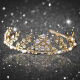 Bridal Gold Crown - Handcrafted Leaf & Zircon Crystal Tiara, Perfect for Wedding, Cosplay, Christmas, and New Year Events - Venuston