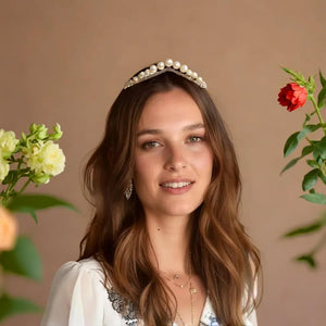 Bridal Larger Pearl Tiara, Pearl Vintage Crown for Bridal, Ivory Hair Hoop for Wedding, Prom Party, Hair Jewelry - Venuston
