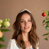 Bridal Larger Pearl Tiara, Pearl Vintage Crown for Bridal, Ivory Hair Hoop for Wedding, Prom Party, Hair Jewelry - Venuston