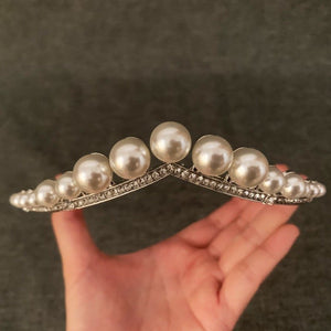 Bridal Larger Pearl Tiara, Pearl Vintage Crown for Bridal, Ivory Hair Hoop for Wedding, Prom Party, Hair Jewelry - Venuston