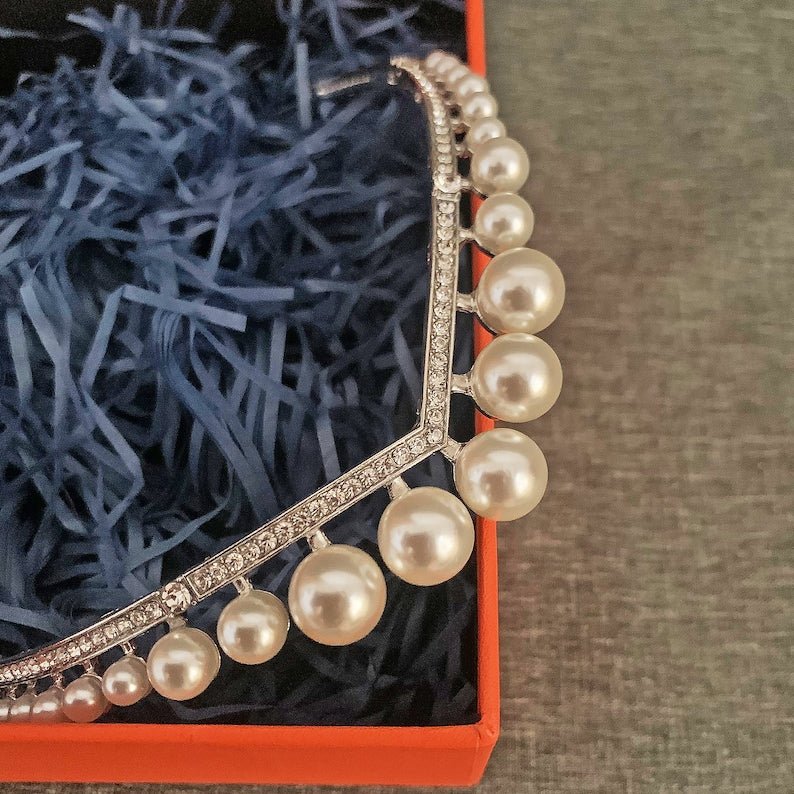 Bridal Larger Pearl Tiara, Pearl Vintage Crown for Bridal, Ivory Hair Hoop for Wedding, Prom Party, Hair Jewelry - Venuston