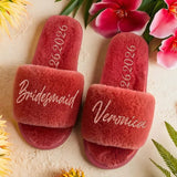 Bridesmaid Gift – Personalized Fluffy Slippers with Custom Name for Wedding Party, Bridal Shower, Spa Day, Cozy Slippers