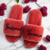 Bridesmaid Gift – Personalized Fluffy Slippers with Custom Name for Wedding Party, Bridal Shower, Spa Day, Cozy Slippers - Venuston