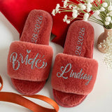 Bridesmaid Gift – Personalized Fluffy Slippers with Custom Name for Wedding Party, Bridal Shower, Spa Day, Cozy Slippers - Venuston