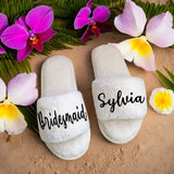 Bridesmaid Slippers - Fur, Personalized for White Bridal Shower, Maid of Honor, Bachelorette Party, Christmas Gifts, Bride and Wedding - Venuston