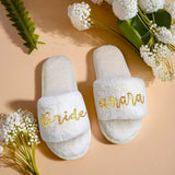 Bridesmaid Slippers - Fur, Personalized for White Bridal Shower, Maid of Honor, Bachelorette Party, Christmas Gifts, Bride and Wedding - Venuston