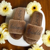 Custom Bridesmaid Slippers – Personalized White Fluffy Slippers for Wedding, Spa Days, Bachelorette Party, and Bridal Shower - Venuston
