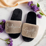 Custom Bridesmaid Slippers, Personalized White Fuzzy Slippers for Weddings, Spa Days, Bridal Shower Gifts, Bachelorette Party, Cozy & Fluffy - Venuston