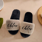 Custom Bridesmaid Slippers, Personalized White Fuzzy Slippers for Weddings, Spa Days, Bridal Shower Gifts, Bachelorette Party, Cozy & Fluffy - Venuston