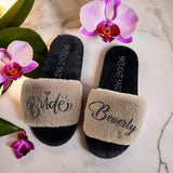 Custom Bridesmaid Slippers, Personalized White Fuzzy Slippers for Weddings, Spa Days, Bridal Shower Gifts, Bachelorette Party, Cozy & Fluffy - Venuston