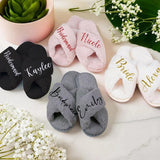 Custom Fluffy Slippers, Personalized Fluffy Cross slippers, Custom Bride Slippers, Wedding gift, Bride Gift, Gifts for Mom, Mrs and Name - Venuston