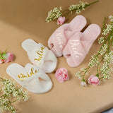 Custom Fluffy Slippers, Personalized Fluffy Cross slippers, Custom Bride Slippers, Wedding gift, Bride Gift, Gifts for Mom, Mrs and Name - Venuston