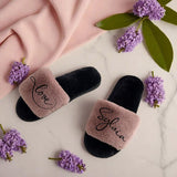 Custom Name Wedding Slippers – Personalized Fuzzy White Slippers for Bridesmaids, Bridal Party, Bachelorette, Spa Days, Cozy & Fluffy - Venuston