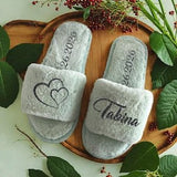 Custom Slippers for Bridal Party – Personalized White Fuzzy Slippers with Name for Bridesmaids, Wedding, Spa, and Bachelorette Parties - Venuston