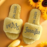 Custom Slippers for Bridesmaids – Personalized Fuzzy White Slippers for Wedding, Bachelorette Party, Spa Days, Cozy & Fluffy - Venuston