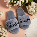 Custom Wedding Slippers, Personalized Grey Slippers for Bride, Custom Bride Slippers, Wedding gift, Bride Gift, Gifts for Mom, Gifts for Her