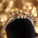 Dual Layer Beautiful Pearl Tiara Flash Diamond Vintage Elegant Bridal Crown Hair Tiara Birthday New Year Christmas - Venuston