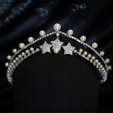 Dual Layer Beautiful Pearl Tiara Flash Diamond Vintage Elegant Bridal Crown Hair Tiara Birthday New Year Christmas - Venuston