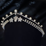 Dual Layer Beautiful Pearl Tiara Flash Diamond Vintage Elegant Bridal Crown Hair Tiara Birthday New Year Christmas - Venuston