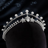Dual Layer Beautiful Pearl Tiara Flash Diamond Vintage Elegant Bridal Crown Hair Tiara Birthday New Year Christmas - Venuston
