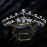 Dual Layer Beautiful Pearl Tiara Flash Diamond Vintage Elegant Bridal Crown Hair Tiara Birthday New Year Christmas - Venuston